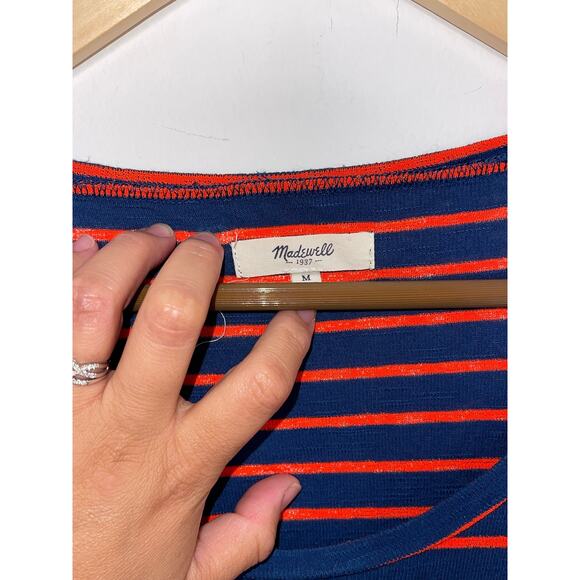 Madewell Striped Navy Blue & Red/Orange Long Sleeve Woman’s Tee Size Medium - Picture 3 of 6
